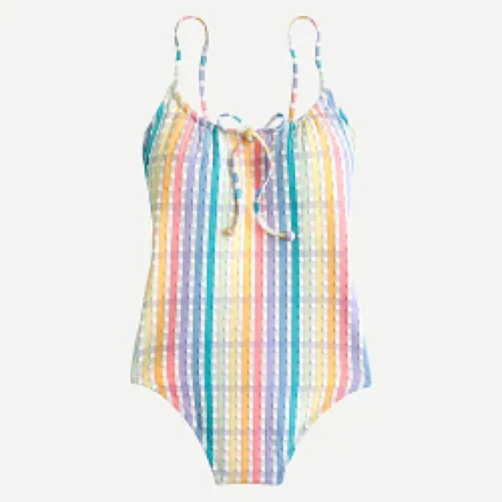 J. Crew Multicolor Striped Seersucker One Piece Swimsuit